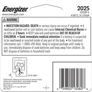 2025 Batteries (4 Pack) by Energizer – 4 Count (Pack of 1), Multicolor, Model E304254700