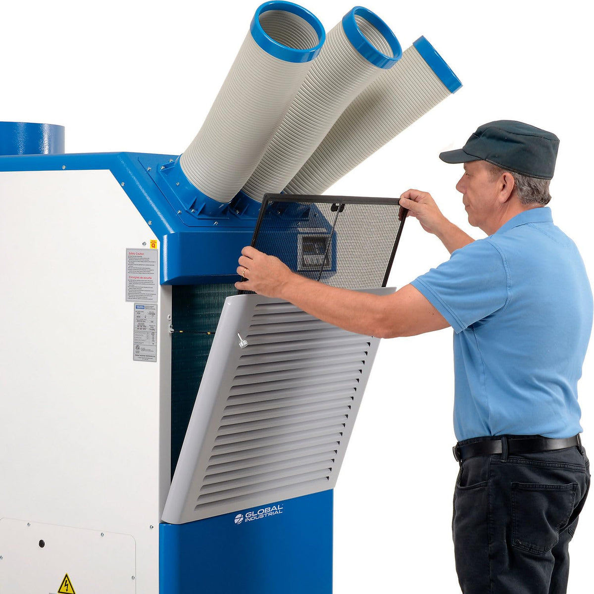 Portable A/C W/Cold Air Nozzles by Global Industrial – 5.0 tons, Steel, Blue & White, Model 292846R