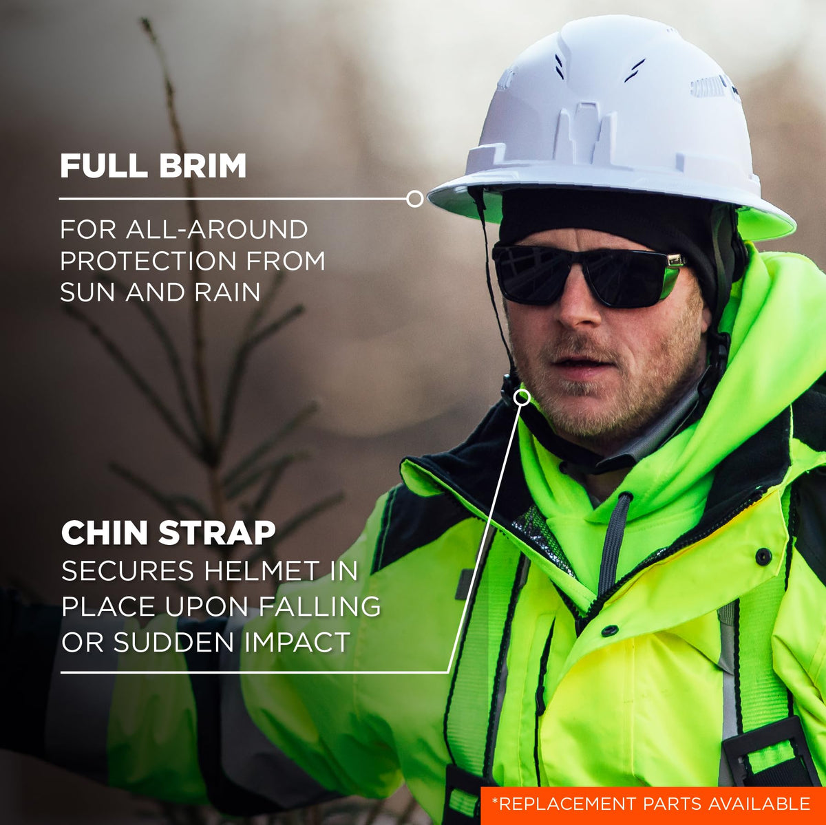 Ergodyne Blue / 6.5 - 8 (21in - 25 in / 53cm - 63.5cm) / Full Brim Safety Helmet - Type 2, Class C Head Protection
