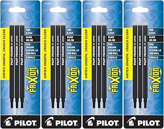 PILOT FriXion Gel Ink Refills for Erasable Pens, Fine Point, Black Ink, 4 Pack of 3 Reffils each (77330)