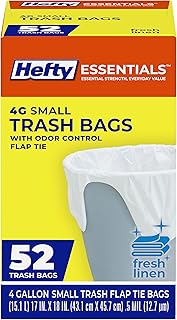 Hefty Essentials 4 Gallon Trash Bags, White, Fresh Linen Scent, 52ct