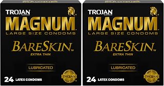 TROJAN Magnum BareSkin Premium Large Condoms, Comfortable, Smooth Lubricated Condoms for Men, 24 Count Value Pack (Pack of 2)