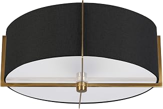 Dainolite Preston 3 Light Semi-Flush Mount - Aged Brass - Black Shade