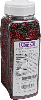 DecoPac Candy Sprinkles, 26oz, Red & Green Sprinkle Mix, Fancy Sprinkles in Handheld Container, Edible Sprinkles For Holiday Celebration Cakes, Cupcakes, Cookies - Red & Green