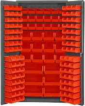 Durham 3501-BDLP-132-1795 Lockable Cabinet with 132 Red Hook-On Bins, Flush Door Style, 36" Wide, 14 Gauge, Gray