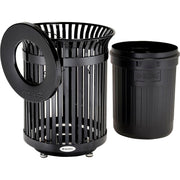Global Industrial Outdoor Heavy-Duty Slatted Steel Trash Can – 36 Gallon, 34" H, Black