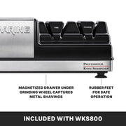Commercial Professional Knife Sharpener with 3 Stations by Waring – One Size, Plastic, Black, Model WKS800