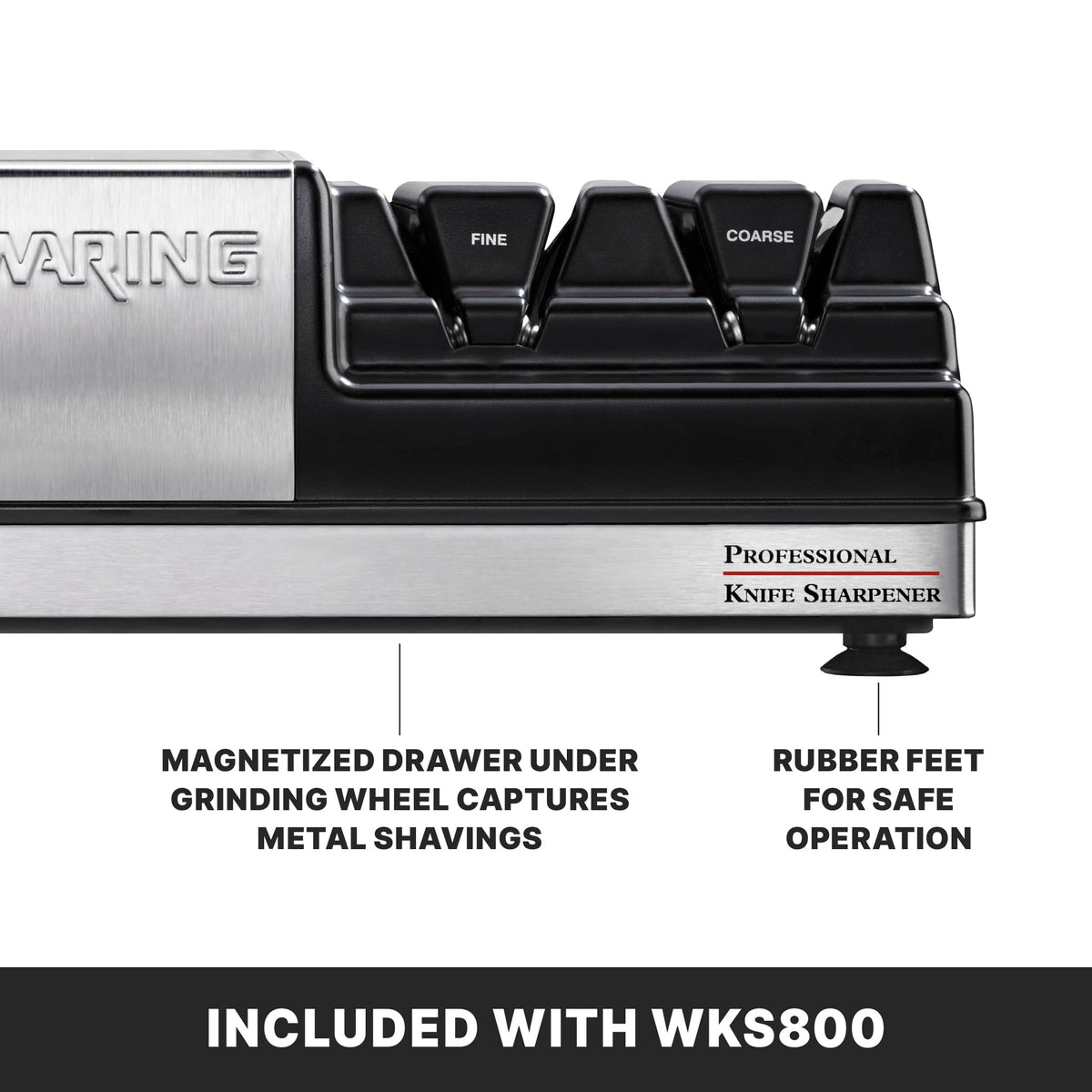 Commercial Professional Knife Sharpener with 3 Stations by Waring – One Size, Plastic, Black, Model WKS800