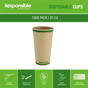 20 oz Paper Hot Cups by Responsible Products – 20 oz (1000 Count), 20.0 fluid_ounces, Paper, Natural Brown, Pack of 1000
