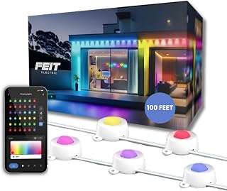 Feit Electric Permanent Outdoor Lights, Smart String Lights, 100FT LED Lights, 2.4GHz WiFi-Enabled Under Eaves Light, Works with Alexa and Google Asst, App Control, Weatherproof, SL100-60/RGBTW/AG