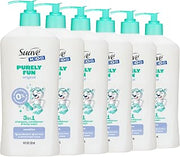 Suave Kids Purely Fun 3 in 1 Shampoo, Conditioner & Body Wash, Original Clean Scent, Hypoallergenic, Tear-Free Formula, Dermatologist Tested, 6 Count, 18 FL OZ