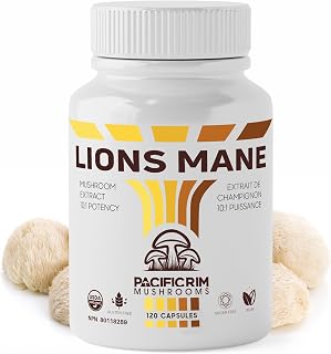 Pacific Rim Mushrooms Organic Lion’s Mane Mushroom Extract Capsules 10:1 – Fruiting Body Formula for Focus, Memory & Cognitive Support, 120 Capsules