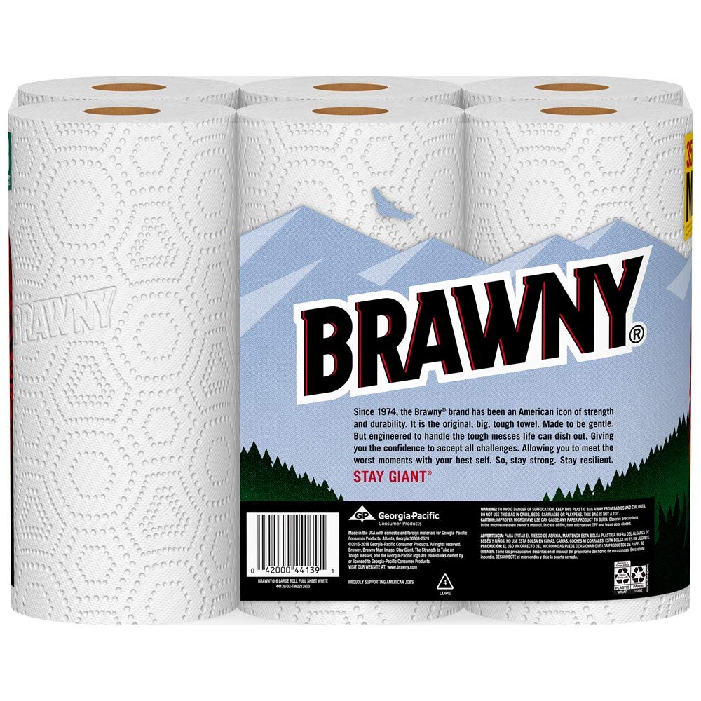 Paper Towels by Brawny – 6 Count (Pack of 1), Paper, White, Model 440785