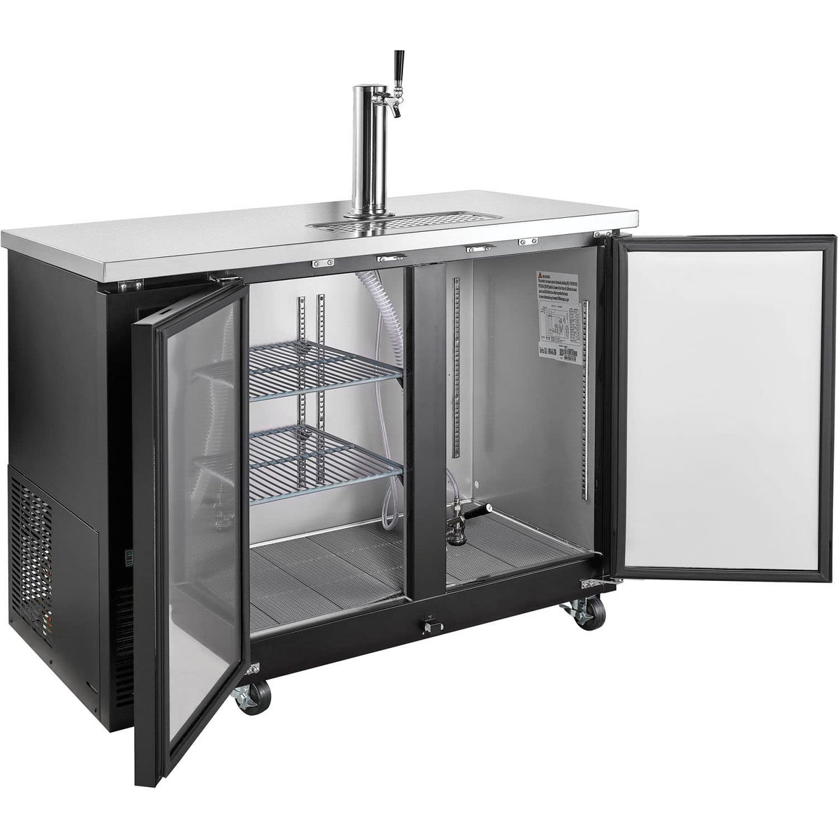 Nexel Beer Dispenser Cooler w/Single Tap Dispenser by Global Industrial – 24.38"L x 48"W x 35.63"H, Stainless Steel, Black, Model UDD-24-48-HC