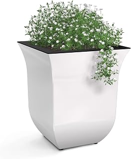 Mayne Valencia 8in Self-Watering Square Tabletop Planter, White | Self-watering, Fade resistant, Non-slip rubber feet, Removable liner, All season, 2-year warranty