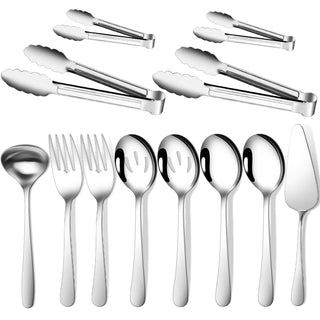 Gisly Serving Utensil Set, 12 Piece Stainless Steel, Silver