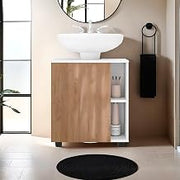 22" Foscoe Storage Cabinet, 1 Door, 3 Shelves, 4 Legs, White/Natural Oak - Bathroom – Space-Saving Over Toilet Cabinet for Over Toilet Bathroom Spaces