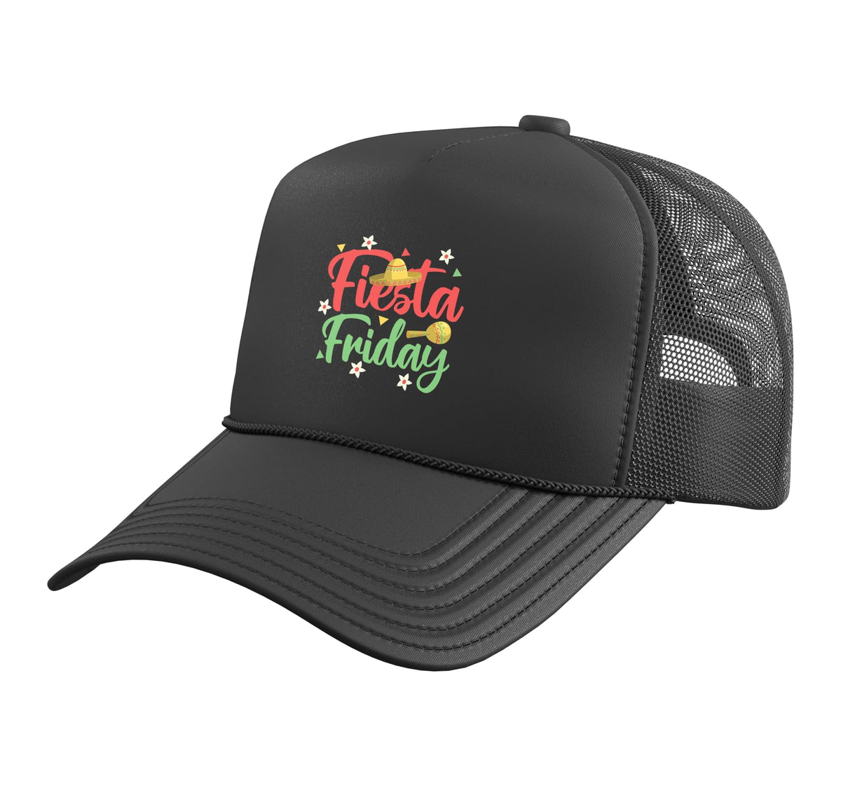 Fiesta Friday Trucker Hat with Adjustable Mesh Back by Great Fiesta Friday Apparel – Polyester, Black