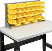 Global Industrial Louvered Bench Rack with (32) Yellow Premium Stacking Bins, 36x15x20