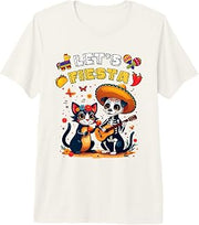 Cat and Dog Sugar Skull Let’s Fiesta Día Los Muertos Costume Premium Tri-Blend T-Shirt