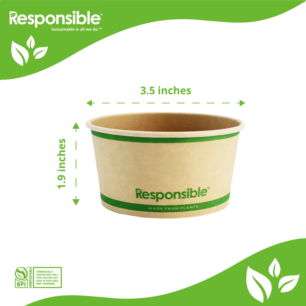 6 oz Paper Food Containers by Responsible Products – 6.0 fluid_ounces, Other, White, Model RP-SB12W-500