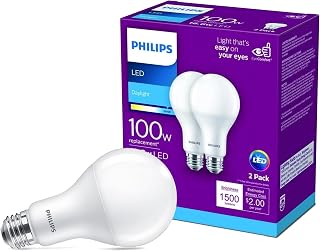 PHILIPS LED Frosted Dimmable A19 Light Bulb - Pack of 2 - EyeComfort Flicker Free - 16W = 100W - 1600 Lumen - Daylight (5000K) - E26 Base - Indoor - Title 20