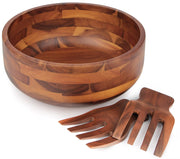 AIDEA Acacia Wood Serving Bowl, 11 Inch Diameter with Utensils, Brown