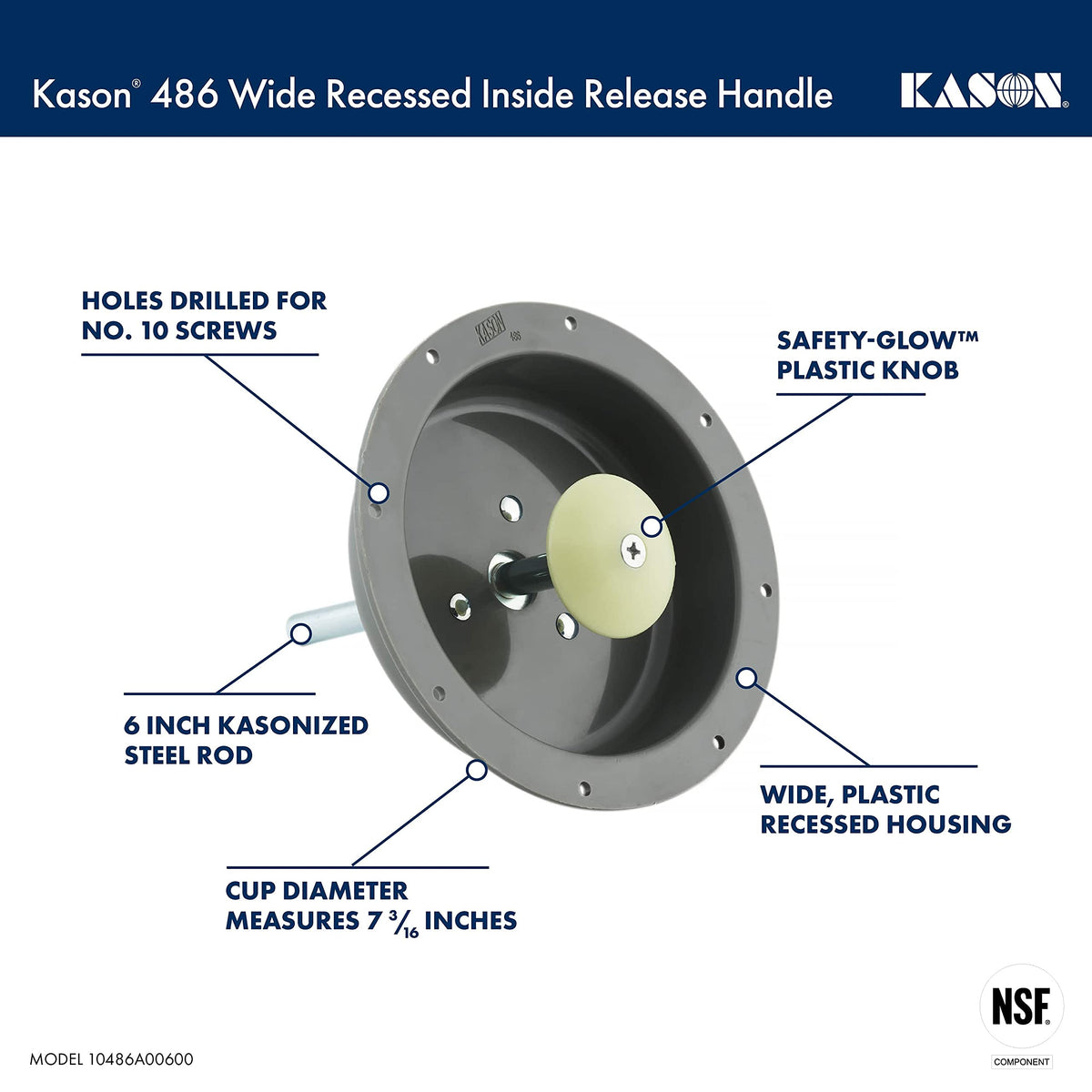 Wide Recessed Inside Release Handle (10486A00600) by Kason – 10486A00600, Plastic, Gray
