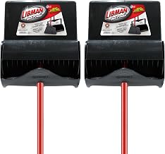 Lobby Dust Pan and Broom Set (Open Lid) by LIBMAN COMMERCIAL – Pack of 2, Steel handle; poly dustpan, Black/Red, Pack of 2