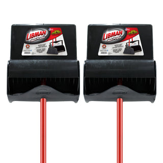 Lobby Dust Pan and Broom Set (Open Lid) by LIBMAN COMMERCIAL – Pack of 2, Steel handle; poly dustpan, Black/Red, Pack of 2