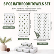 Peryiter Christmas Towel Set, Pine Tree Pattern, Green, 6 Pieces