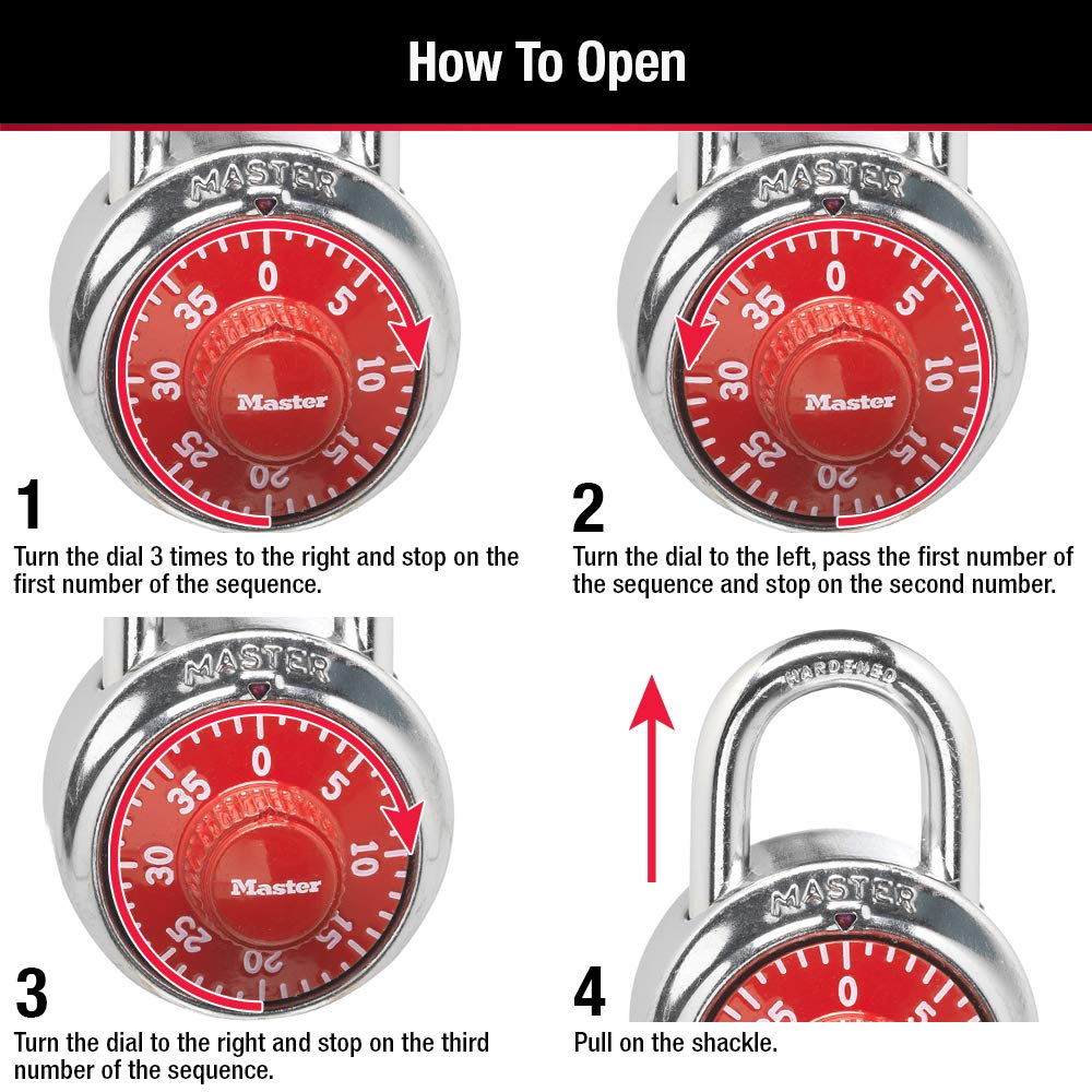 Locker Lock Combination Padlock by Master Lock – 1 Pack, Alloy Steel, Red, Model 1504D