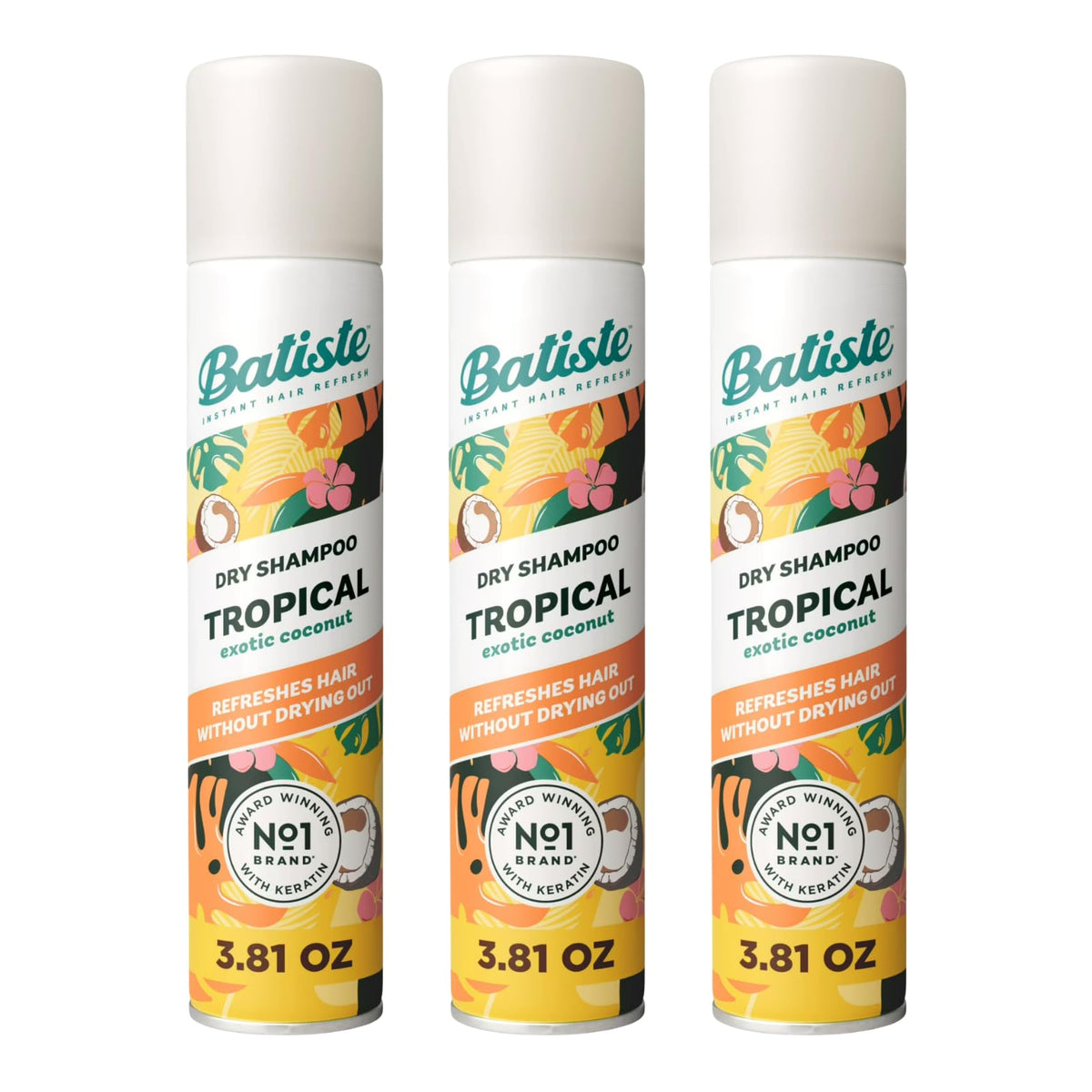 Dry Shampoo by Batiste – 4.3 Ounce (Pack of 3), Tropical, Pack of 3, Model Batiste