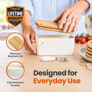 Priority Chef Ceramic Butter Dish with Lid, Large Capacity, White