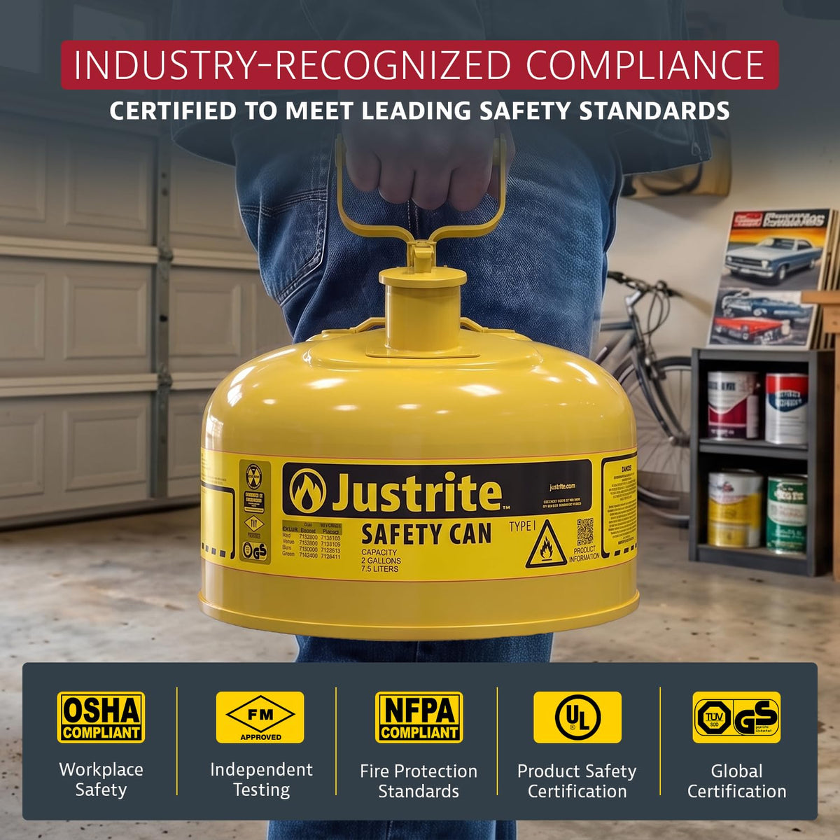 Justrite Yellow / 2 Gallon / Type I Cans