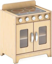 Guidecraft EdQ Play Kitchen Range for Toddlers - Natural: Wooden Montessori Kids' Kitchen Playset w/ 4 Burner Stove, Realistic Knobs, Oven, Cabinet | Dramatic Play Toy for Home, Playroom, Classroom