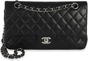 Chanel, Pre-Loved Black Medium Lambskin Quilted Double Flap Black Medium