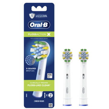 FlossAction Electric Toothbrush Replacement Brush Heads Refill by Oral-B – 2 Count (Pack of 1), Nylon, White