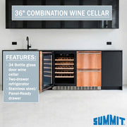 Summit 36” Wine Cellar and Two Drawer Refrigerator Combination by Summit Appliance – 36", 0 cubic_feet, Panel Ready, Model ADRWC36