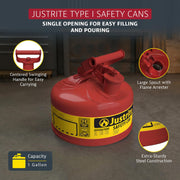 Justrite Red / 1 Gallon / Type I Cans