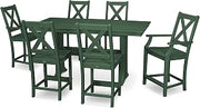 Polywood Braxton 7-Piece Farmhouse Trestle Counter Set in Green
