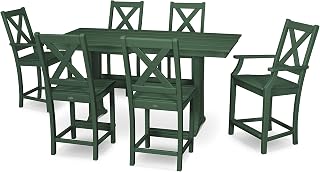 Polywood Braxton 7-Piece Farmhouse Trestle Counter Set in Green