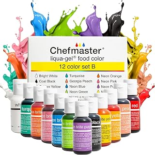 Chefmaster Liqua-Gel Food Coloring - 12 Color Set B - Fade Resistant - 12 Pack - Vibrant, Eye-Catching Colors, Easy-To-Blend Formula, Fade-Resistant - Made in the USA