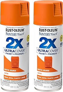 Rust-Oleum Painter's Touch 2X Ultra Cover Spray Paint, Satin Rustic Orange | Indoor and Outdoor Surfaces (Metal, Wood, Plastic), Fast Dry, Durable, Sprays from Any Angle, Comfort Tip, Oil Based