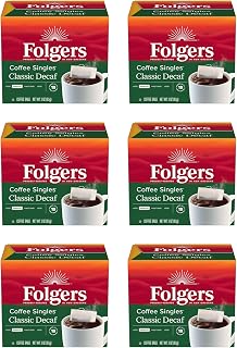 Folgers Coffee Singles Medium Roast Decaf Coffee Bags, 19 Count (Pack of 6)