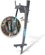 Aqua Joe SJ-SHSBB3LIH Garden Hose Stand with Brass Faucet and 3 ft Lead in Hose, Gray