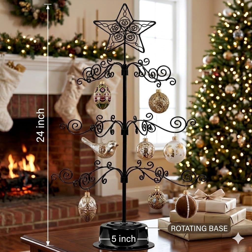 HOHIYA Rotating Ornament Tree, 24 Inch, 36 Hooks, Black