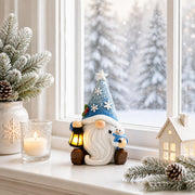 KnomeKo Lighted Christmas Gnome Figurine, Blue Snowman Lantern, 6 Inch