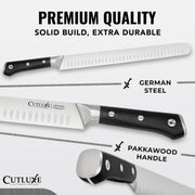 Cutluxe Carving Knife Set, 12 Inch Brisket Slicer With 10 Inch Honing Rod, Brown