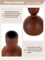 Nuptio Wooden Candlestick Holders, Set of 6, Assorted Heights in Walnut